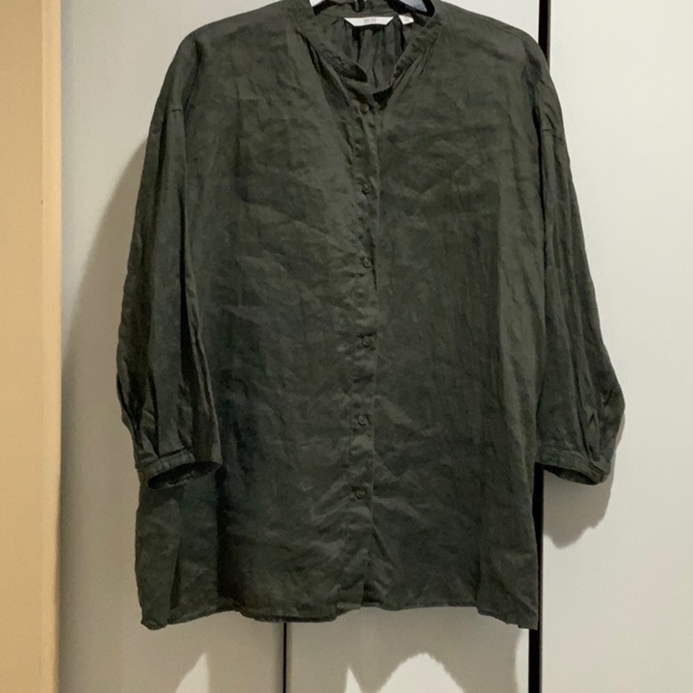 Uniqlo Linen 3/4 sleeve top - Olive, Size XL
